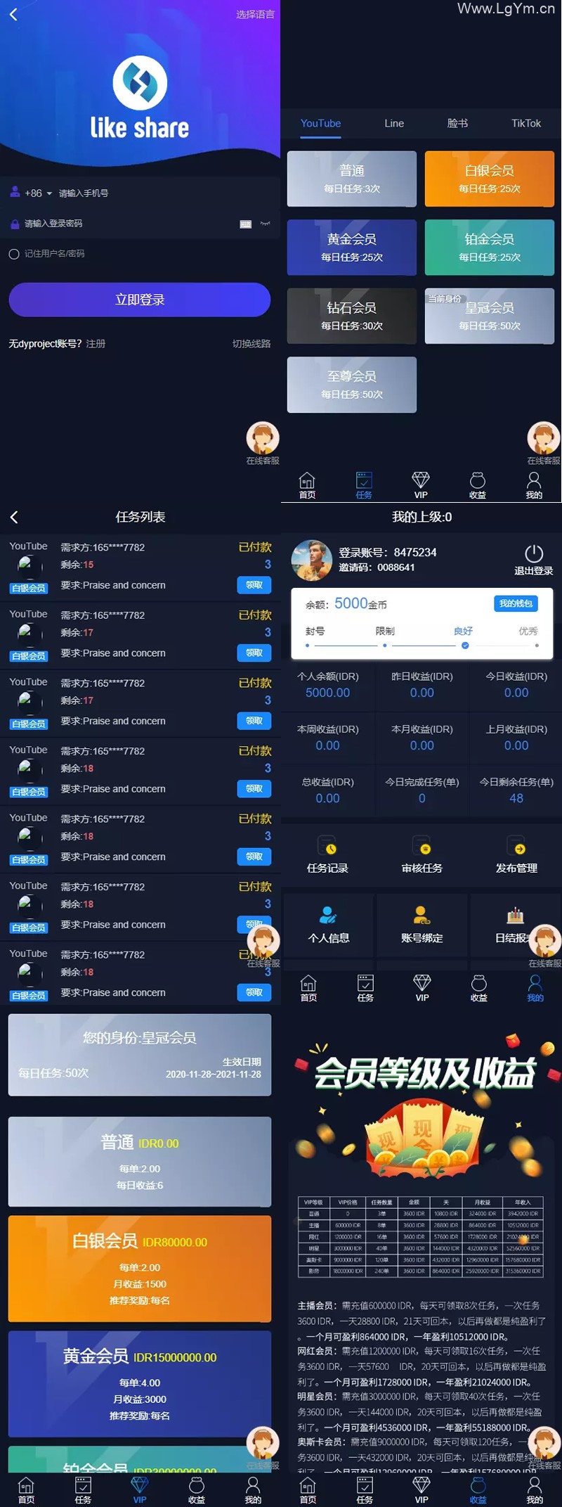 【免费下载】任务点赞国际多语言版抖音+快手+脸书+LINE+TIKTOK悬赏平台-老哥源码